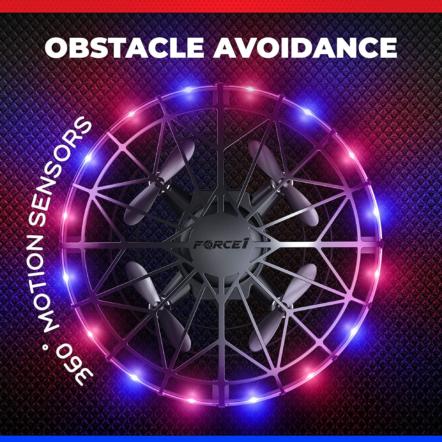 Scoot LED Hand Operated Drone for Kids or Adults - Hands Free Motion Sensor Mini Drones, Easy Indoor Flying Orb Ball Small UFO Toy for Boys and Girls (Red/Blue)