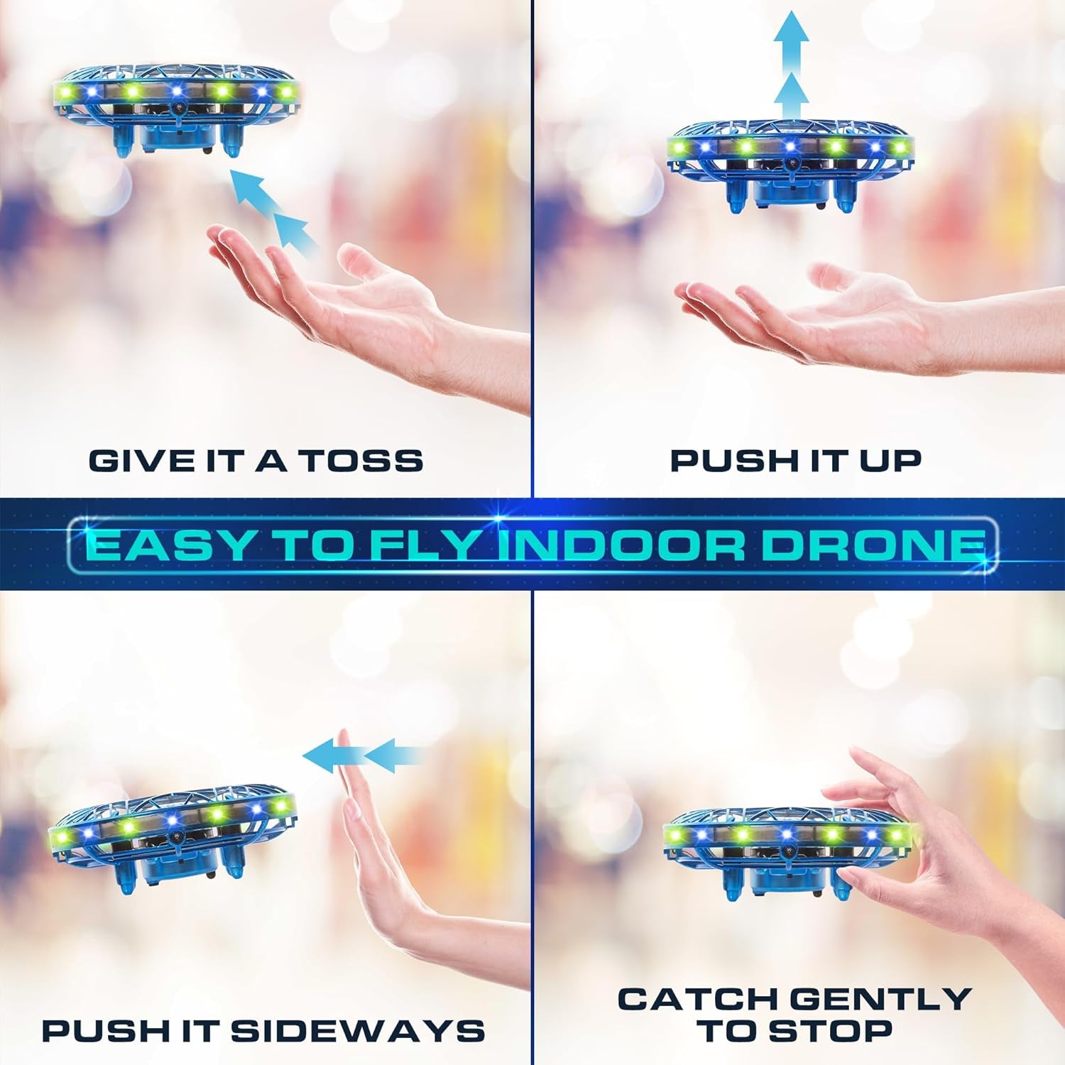 Scoot Pro Hand Operated Drone for Kids or Adults - Induction Hands Free Motion Sensors Mini Drones with Bright LED Projection, 360 Flips, Easy Indoor Small UFO Flying Orb Ball Drone Toy